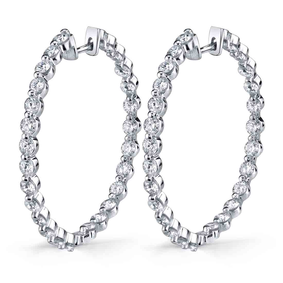 Single Prong Diamond Hoop Earrings - 29MM - 2.60 Carats