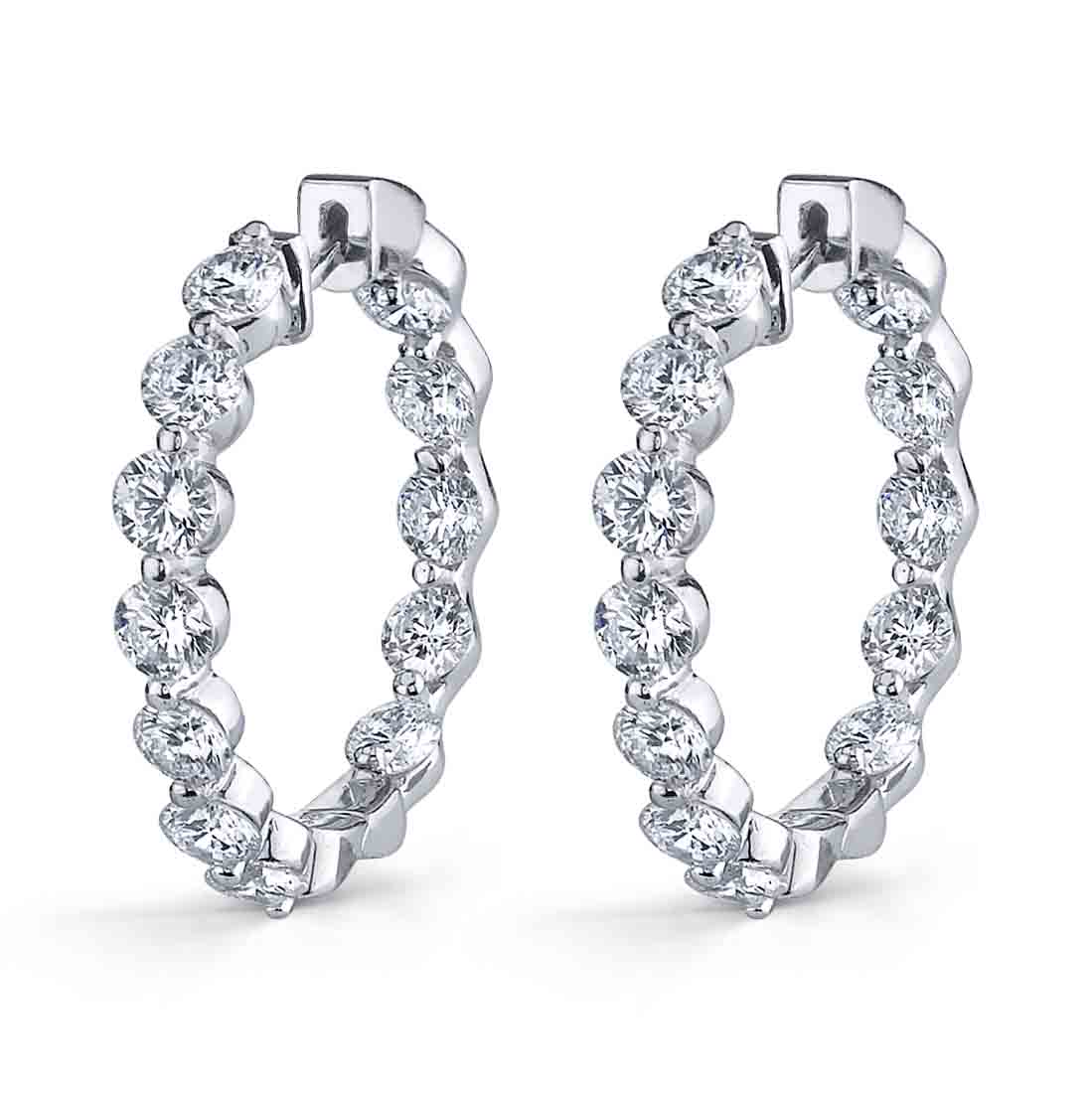 Thick Single Prong Diamond Huggie Earrings - 23MM - 3.75 Carats