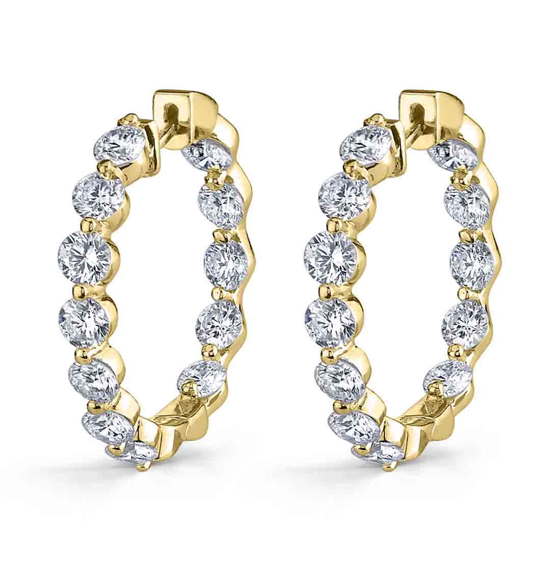 Thick Single Prong Diamond Huggie Earrings - 23MM - 3.75 Carats