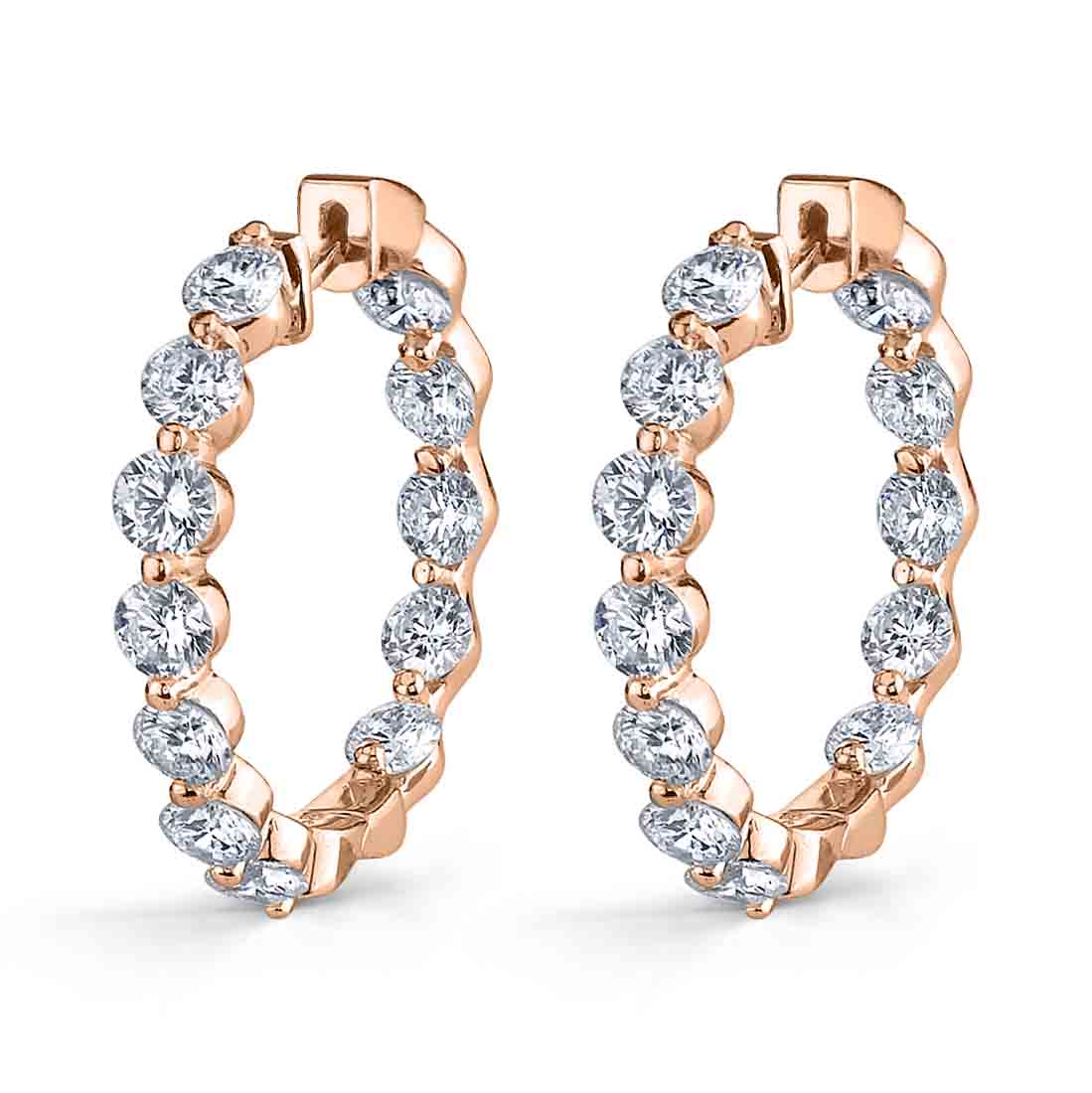 Thick Single Prong Diamond Huggie Earrings - 23MM - 3.75 Carats