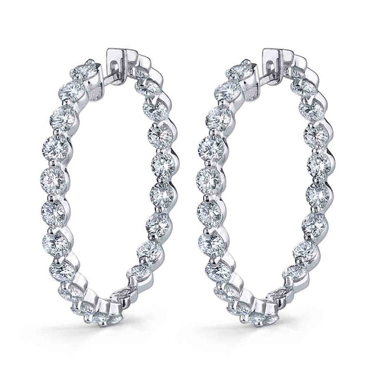 Small Single Prong Diamond Hoop Earrings - 30MM - 4.20 Carats