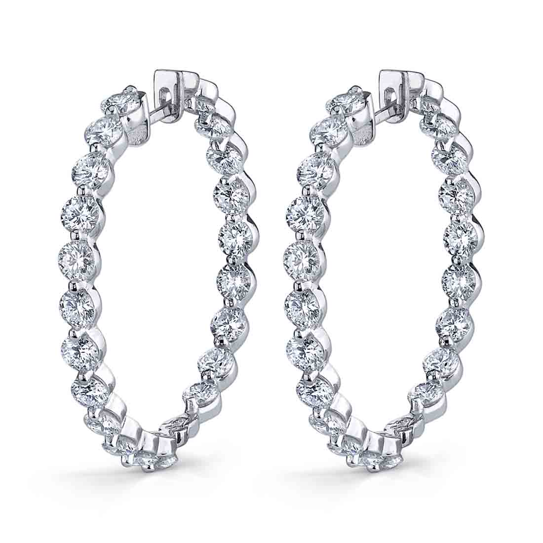 Small Single Prong Diamond Hoop Earrings - 30MM - 4.20 Carats