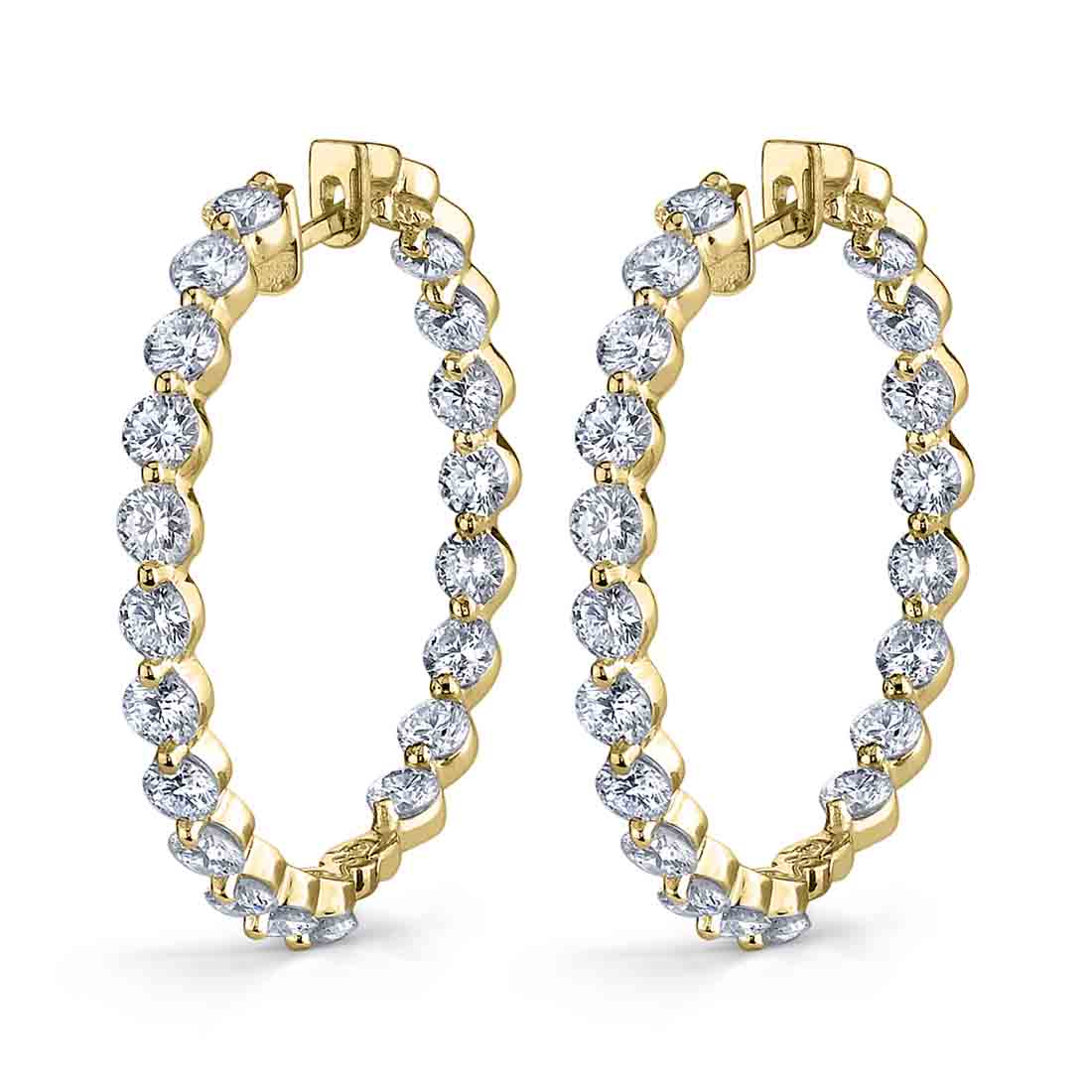 Small Single Prong Diamond Hoop Earrings - 30MM - 4.20 Carats