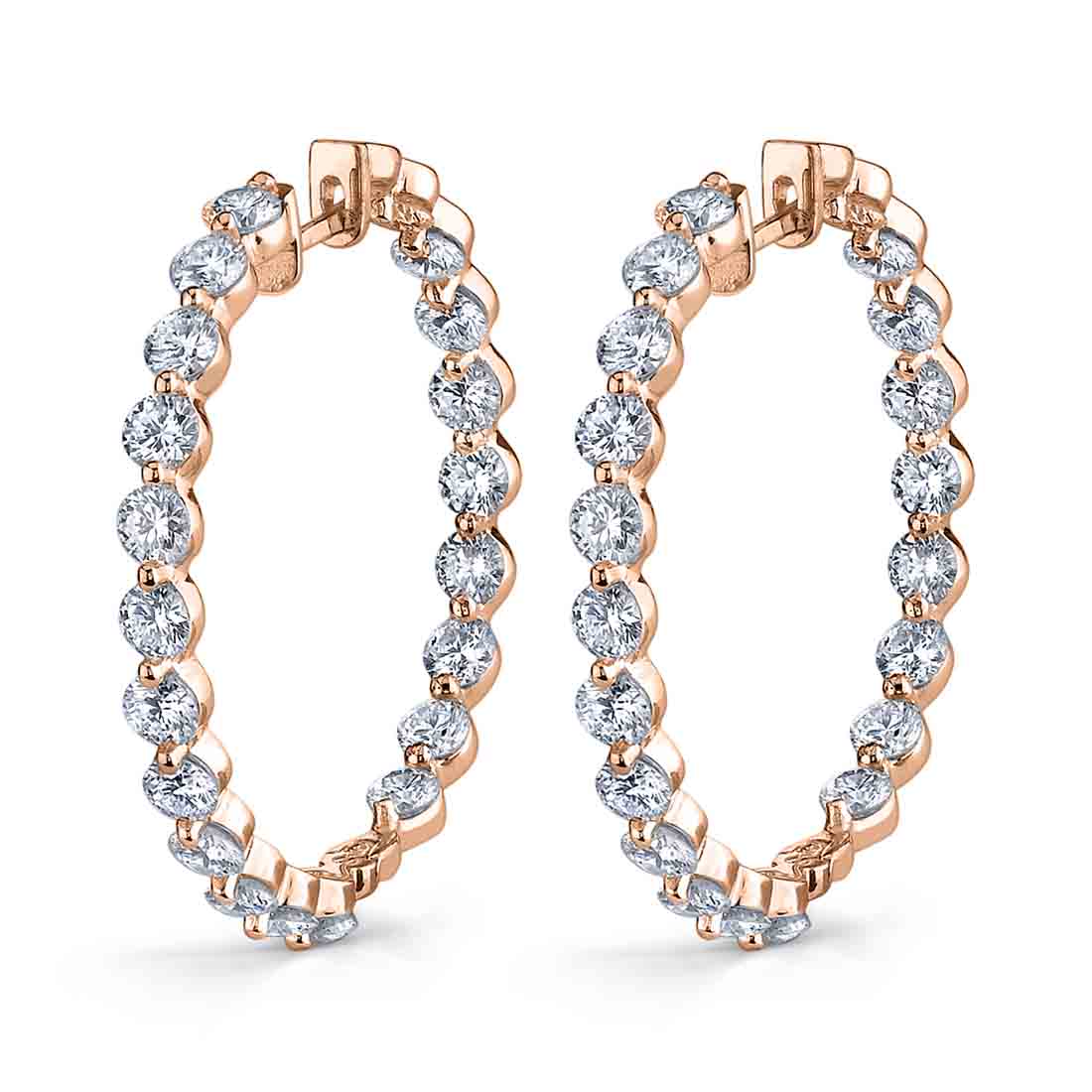 Small Single Prong Diamond Hoop Earrings - 30MM - 4.20 Carats