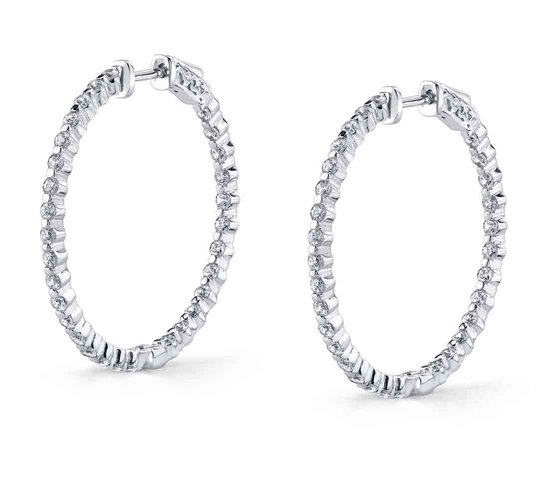 Thin Single Prong Diamond Hoop Earrings - 32MM - 1.80 Carats