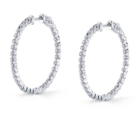 Thin Single Prong Diamond Hoop Earrings - 32MM - 1.80 Carats