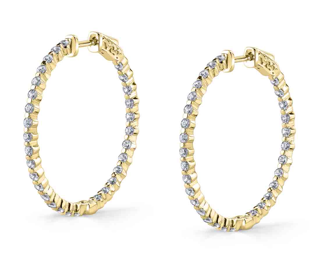 Thin Single Prong Diamond Hoop Earrings - 32MM - 1.80 Carats