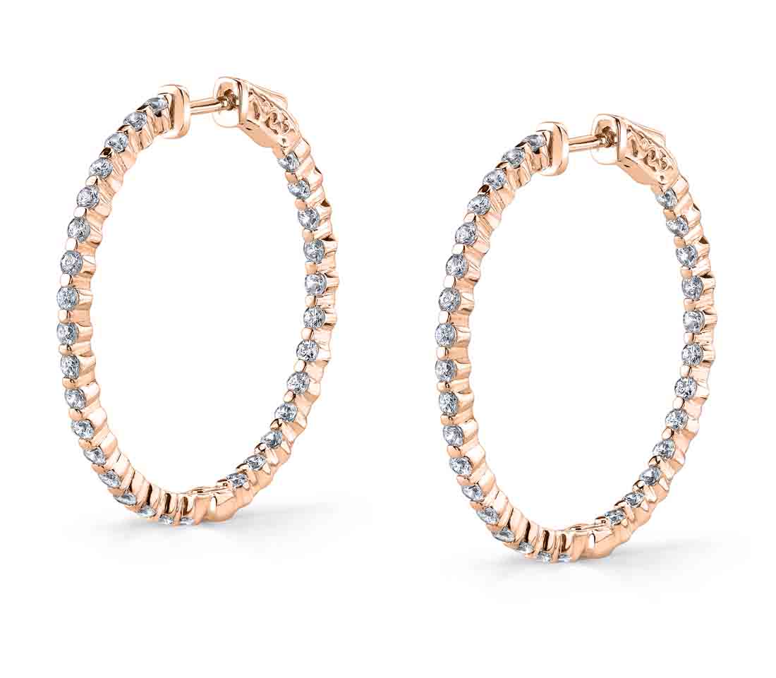 Thin Single Prong Diamond Hoop Earrings - 32MM - 1.80 Carats