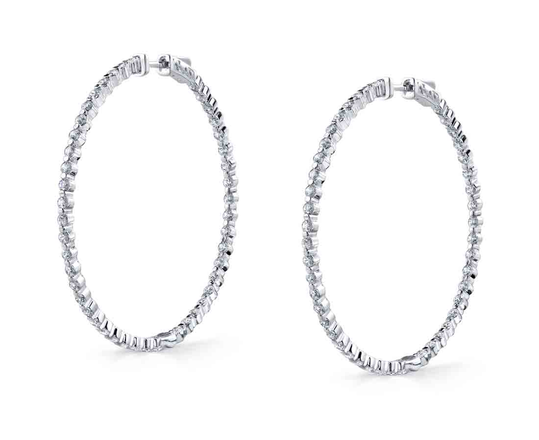Ultra Thin Shared Prong Diamond Hoop Earrings - 44MM - 2.70 Carats