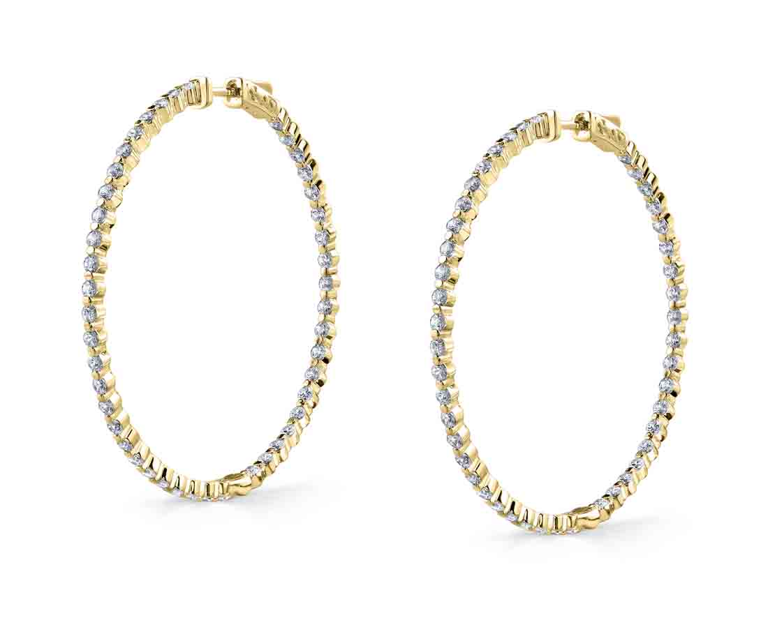 Ultra Thin Shared Prong Diamond Hoop Earrings - 44MM - 2.70 Carats