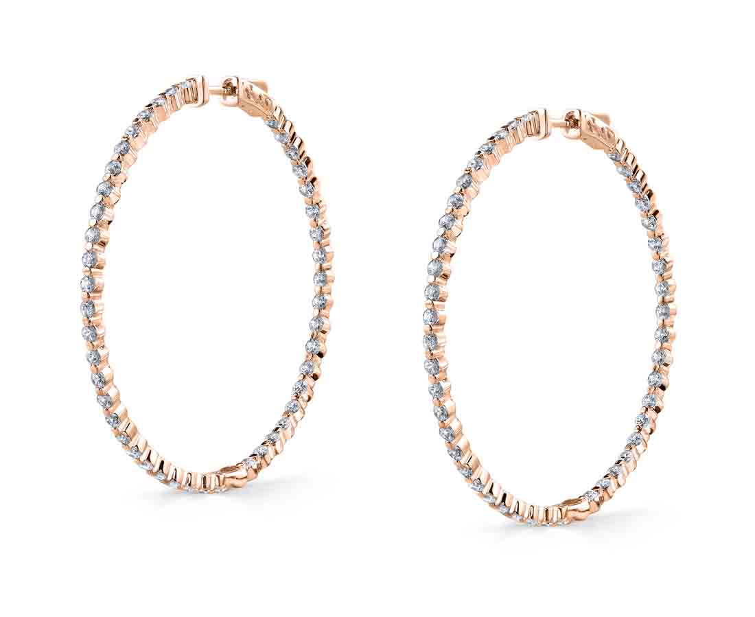 Ultra Thin Shared Prong Diamond Hoop Earrings - 44MM - 2.70 Carats