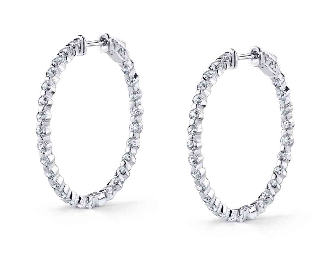 Small Single Prong Diamond Hoop Earrings - 35MM - 2.70 Carats
