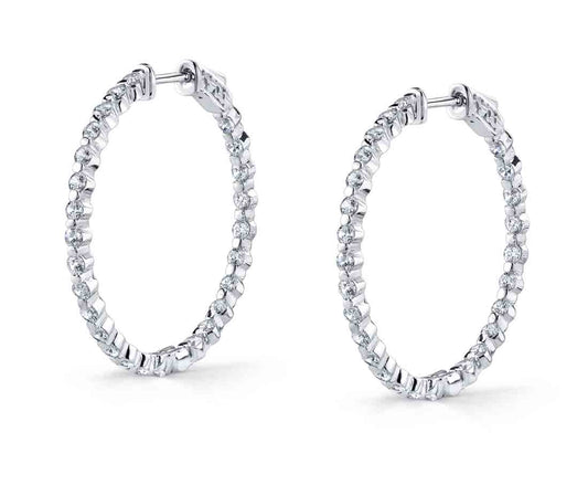 Small Single Prong Diamond Hoop Earrings - 35MM - 2.70 Carats