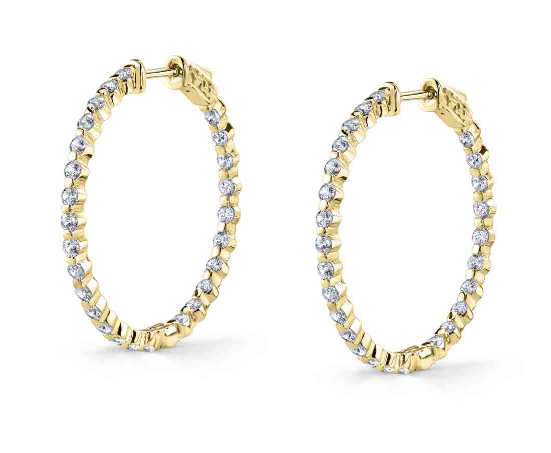 Small Single Prong Diamond Hoop Earrings - 35MM - 2.70 Carats
