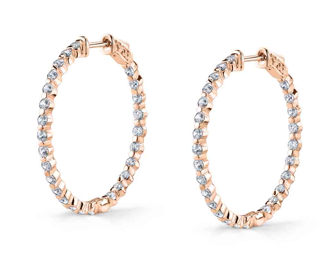 Small Single Prong Diamond Hoop Earrings - 35MM - 2.70 Carats