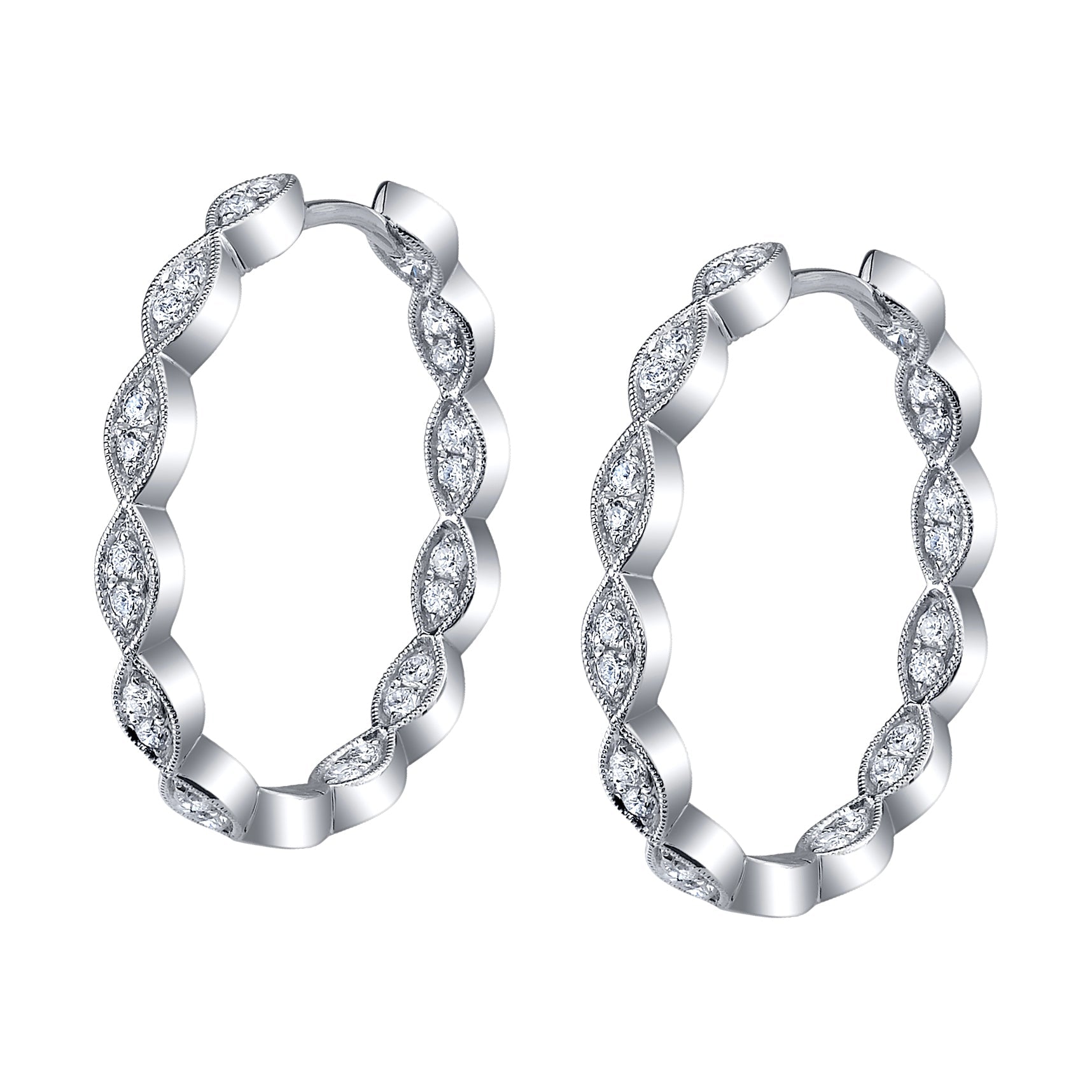 Vintage Inspired Diamond Hoop Earrings - 23MM - 0.53 Carats