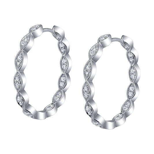 Vintage Inspired Diamond Hoop Earrings - 23MM - 0.53 Carats
