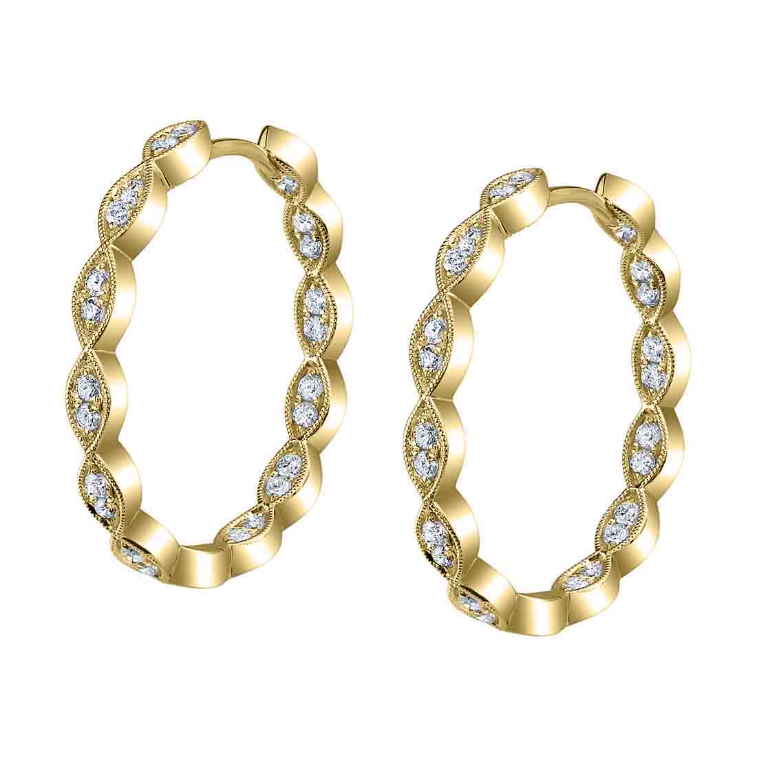 Vintage Inspired Diamond Hoop Earrings - 23MM - 0.53 Carats