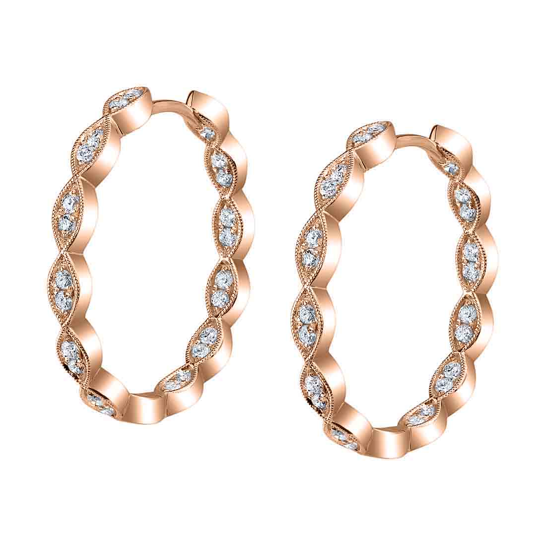 Vintage Inspired Diamond Hoop Earrings - 23MM - 0.53 Carats