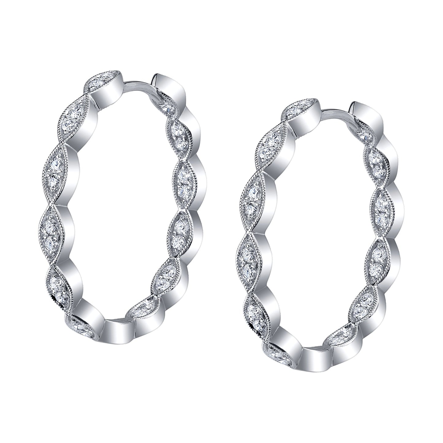 Vintage Inspired Diamond Hoop Earrings - 23MM - 0.53 Carats
