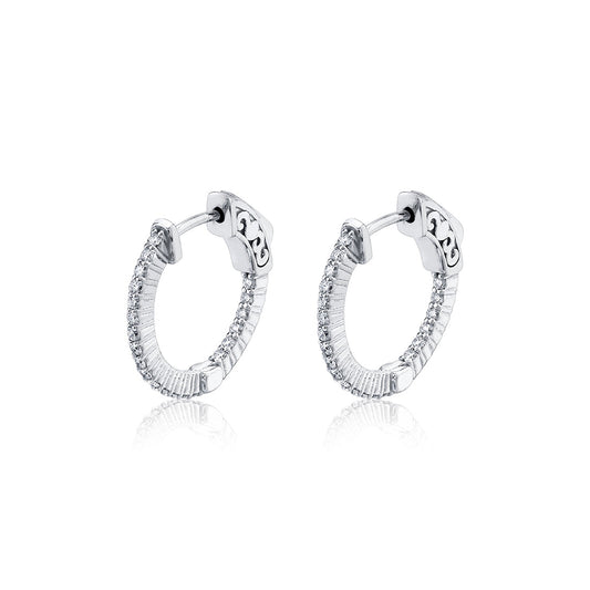 18MM Shared Prong Diamond Hoop Earrings
