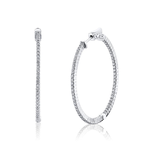 37MM Shared Prong Diamond Hoop Earrings