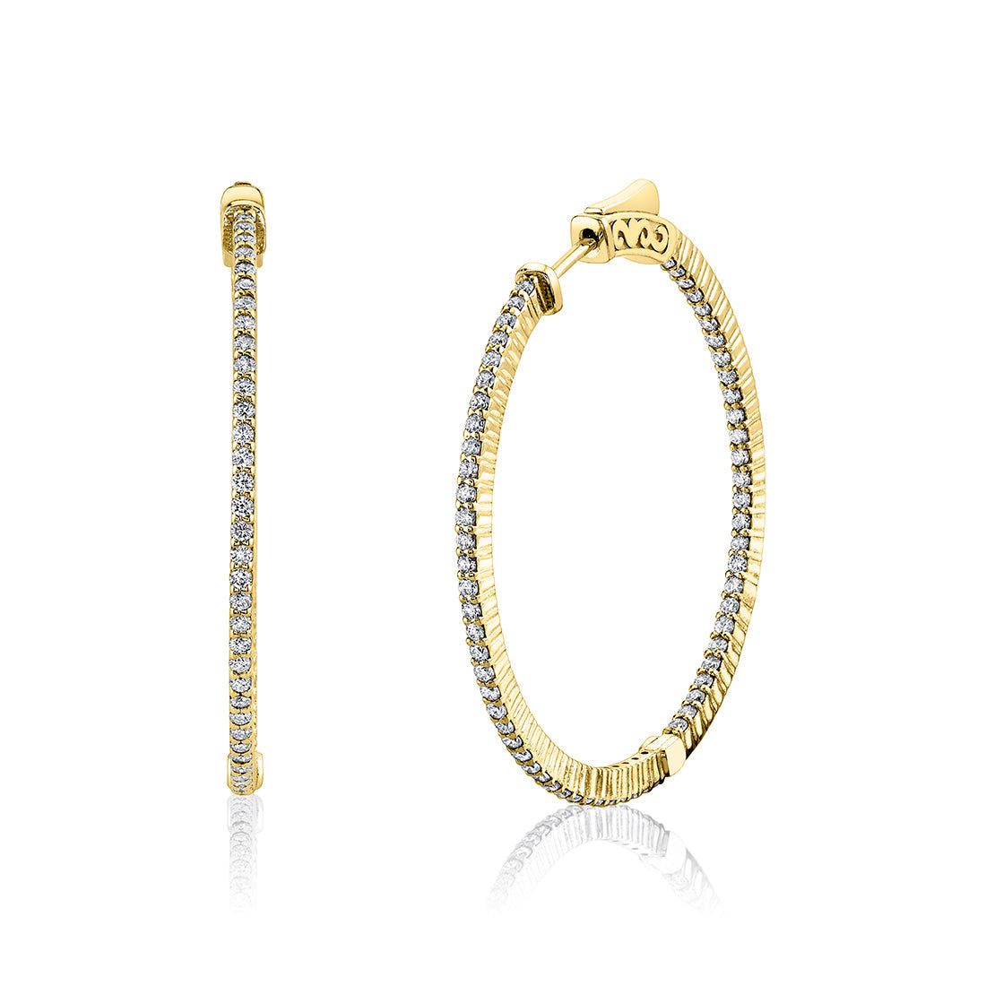 37MM Shared Prong Diamond Hoop Earrings