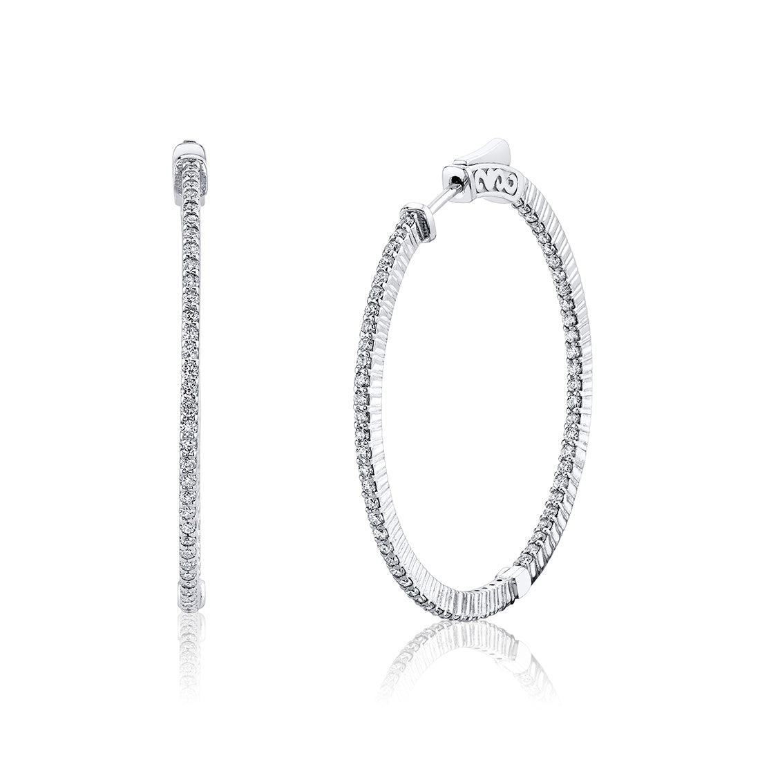 37MM Shared Prong Diamond Hoop Earrings
