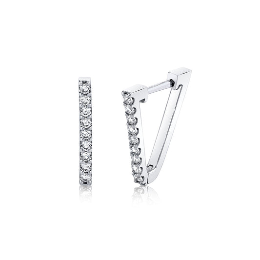 15MM V Shaped Diamond Hoop Earrings