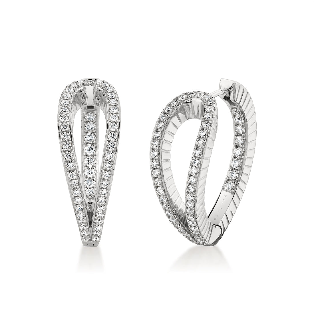 Lineaire Fine Line Shell Shape Diamond Hoop Earrings