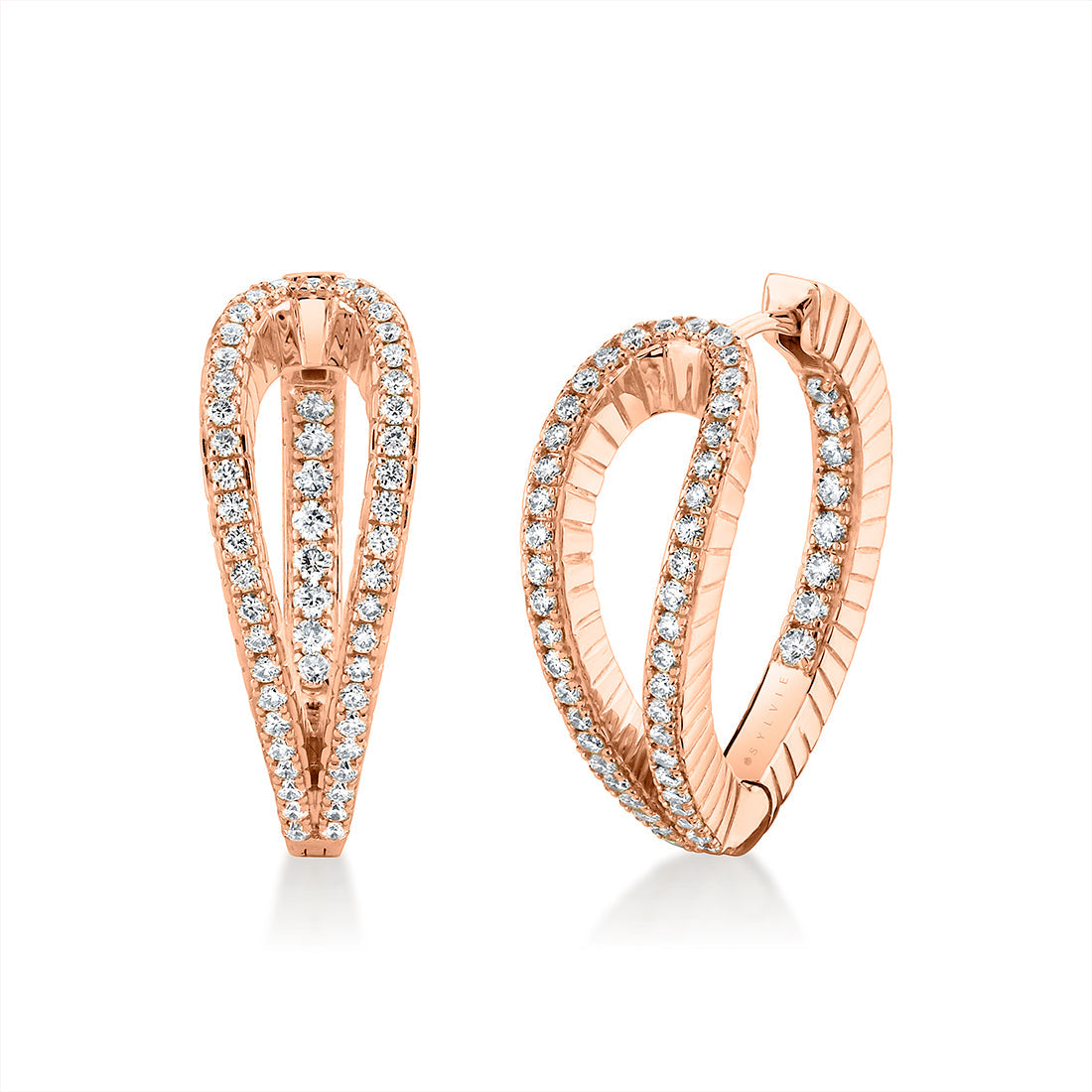 Lineaire Fine Line Shell Shape Diamond Hoop Earrings