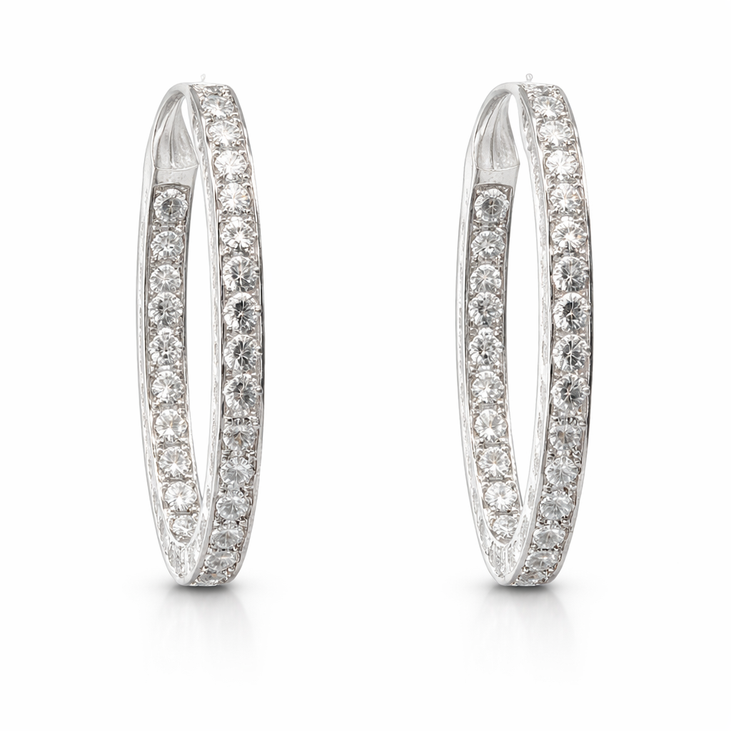 White Gold Diamond Inside/Outside 10ctw Hoop Earrings
