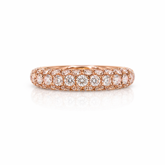 Rose Gold Three Row Pave Pink Diamond Ring