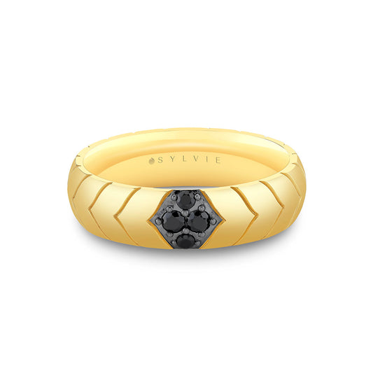 Shell Apex Polished Mens Band with Black Diamonds - Colton