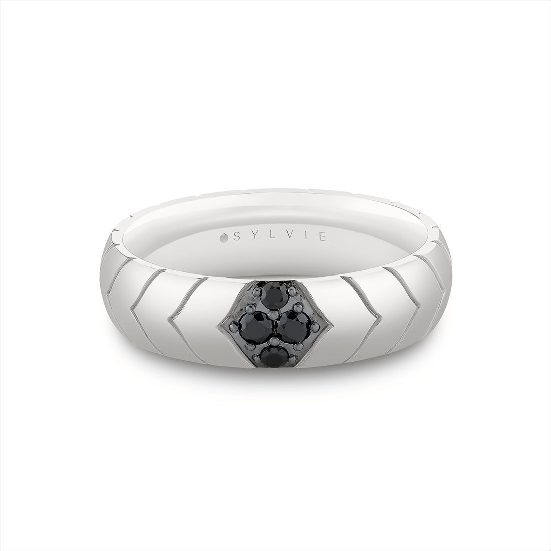 Shell Apex Polished Mens Band with Black Diamonds - Colton