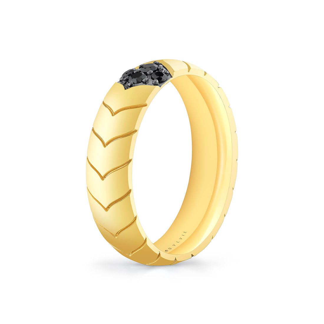 Shell Apex Polished Mens Band with Black Diamonds - Colton