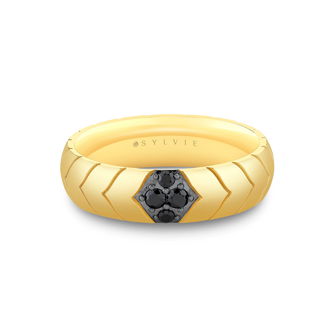 Shell Apex Polished Mens Band with Black Diamonds - Colton