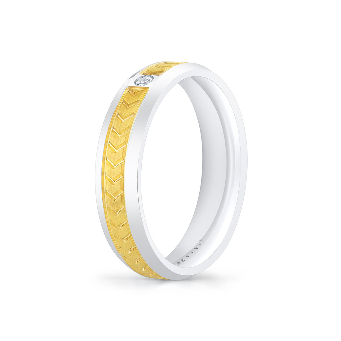 Shell Apex Two Tone Brushed Mens Band with Diamond - Desmond