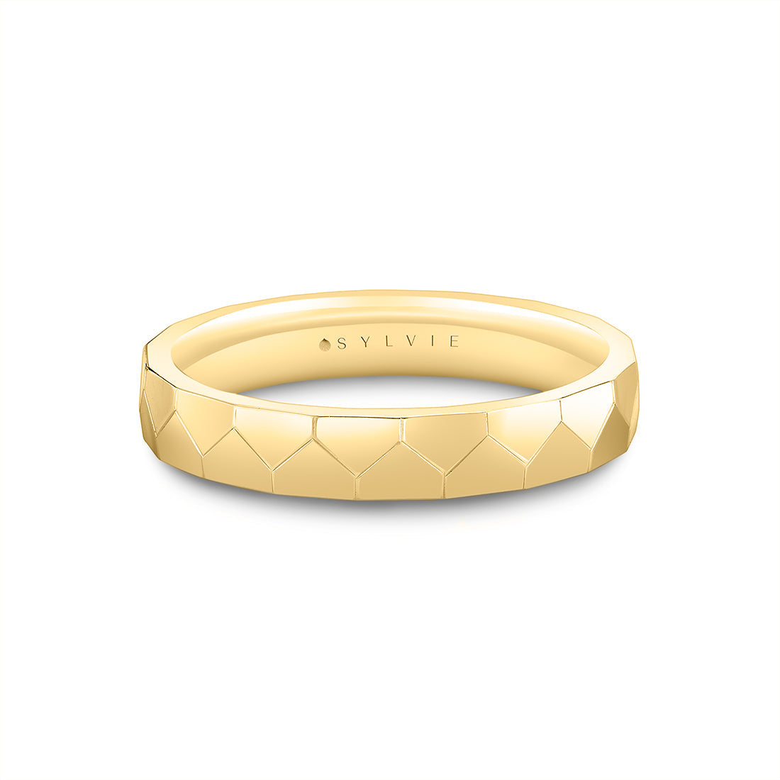 Heritage Geometric Shell Polished Mens Band - Christian