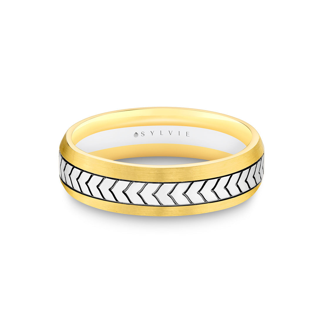 Shell Apex Two Tone Engraved Mens Band - Quincy