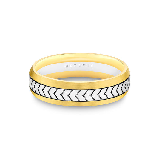 Shell Apex Two Tone Engraved Mens Band - Quincy