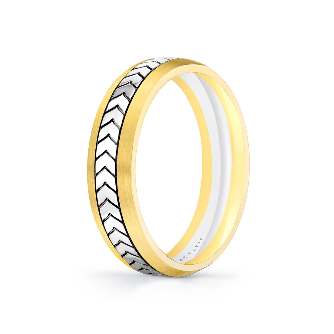 Shell Apex Two Tone Engraved Mens Band - Quincy