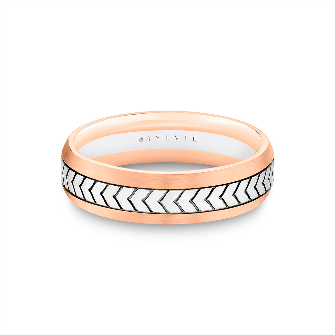 Shell Apex Two Tone Engraved Mens Band - Quincy
