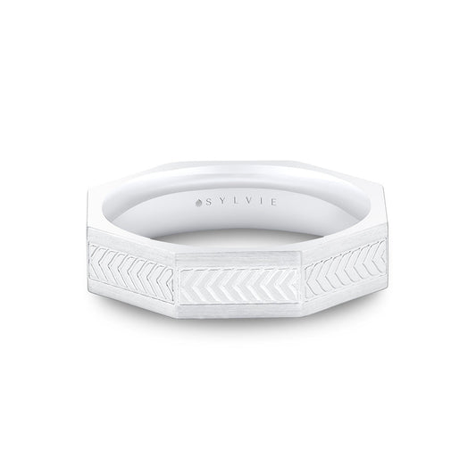Shell Apex Octagonal Engraved Mens Band - Gavin