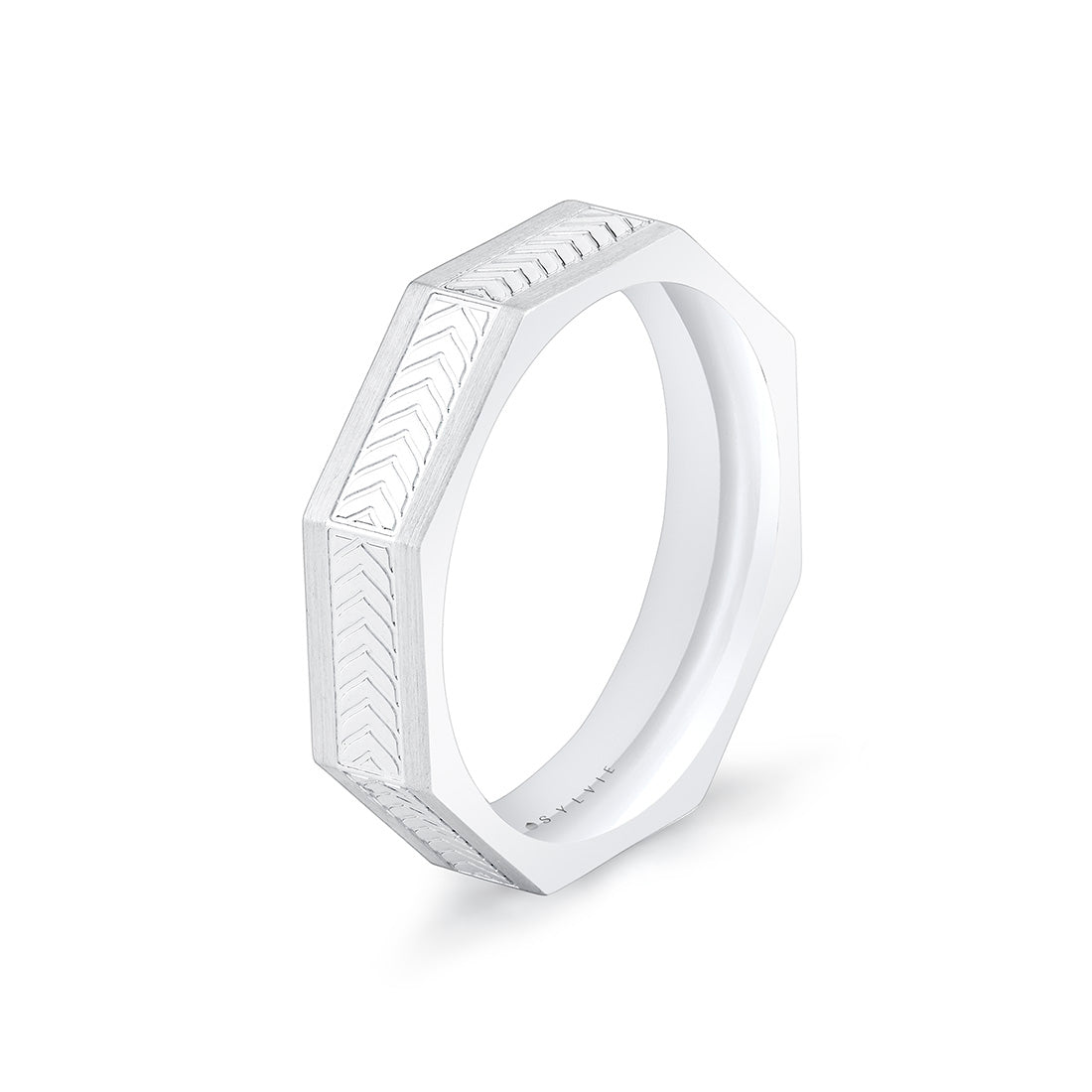 Shell Apex Octagonal Engraved Mens Band - Gavin