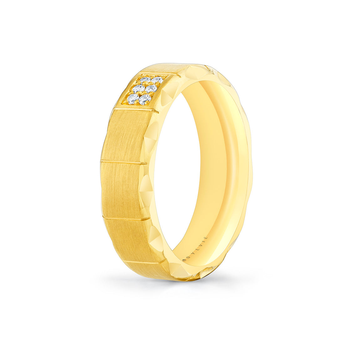 Fluted Shell Brushed Diamond Mens Band - Griffin