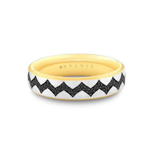 Shell Ascend Two Tone Mens Band with Black Diamonds - Paxton