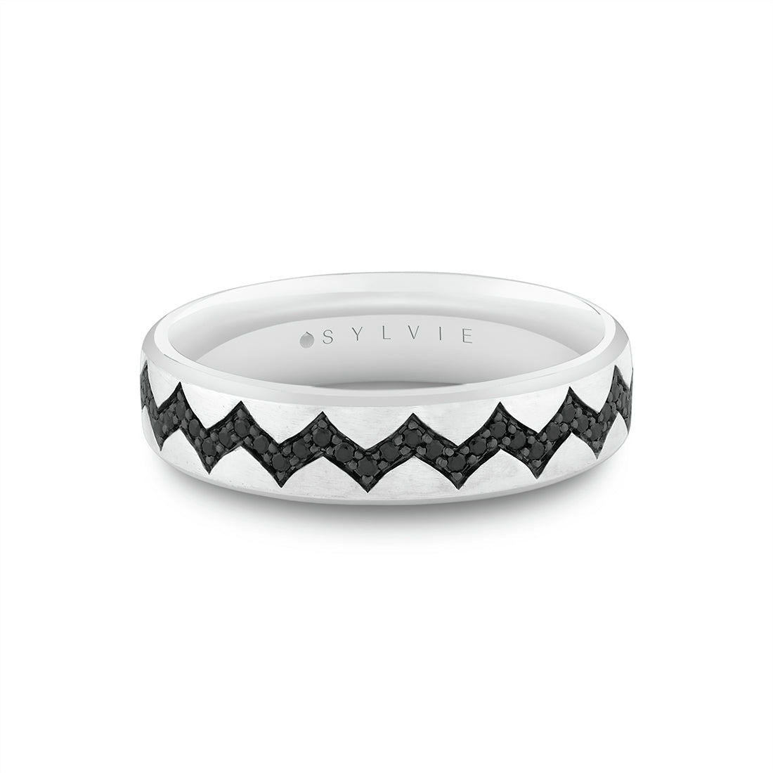 Shell Ascend Two Tone Mens Band with Black Diamonds - Paxton