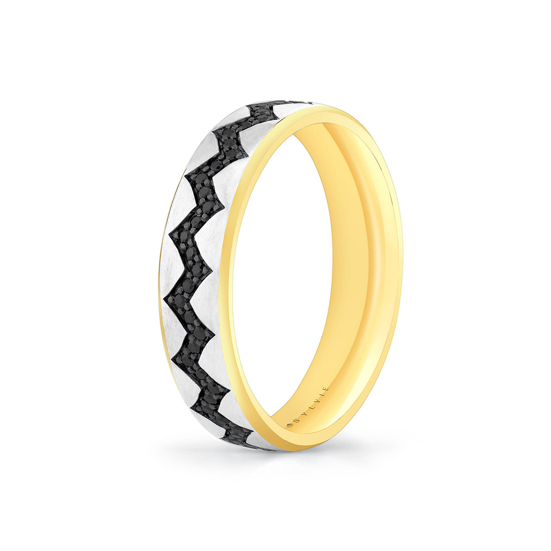 Shell Ascend Two Tone Mens Band with Black Diamonds - Paxton