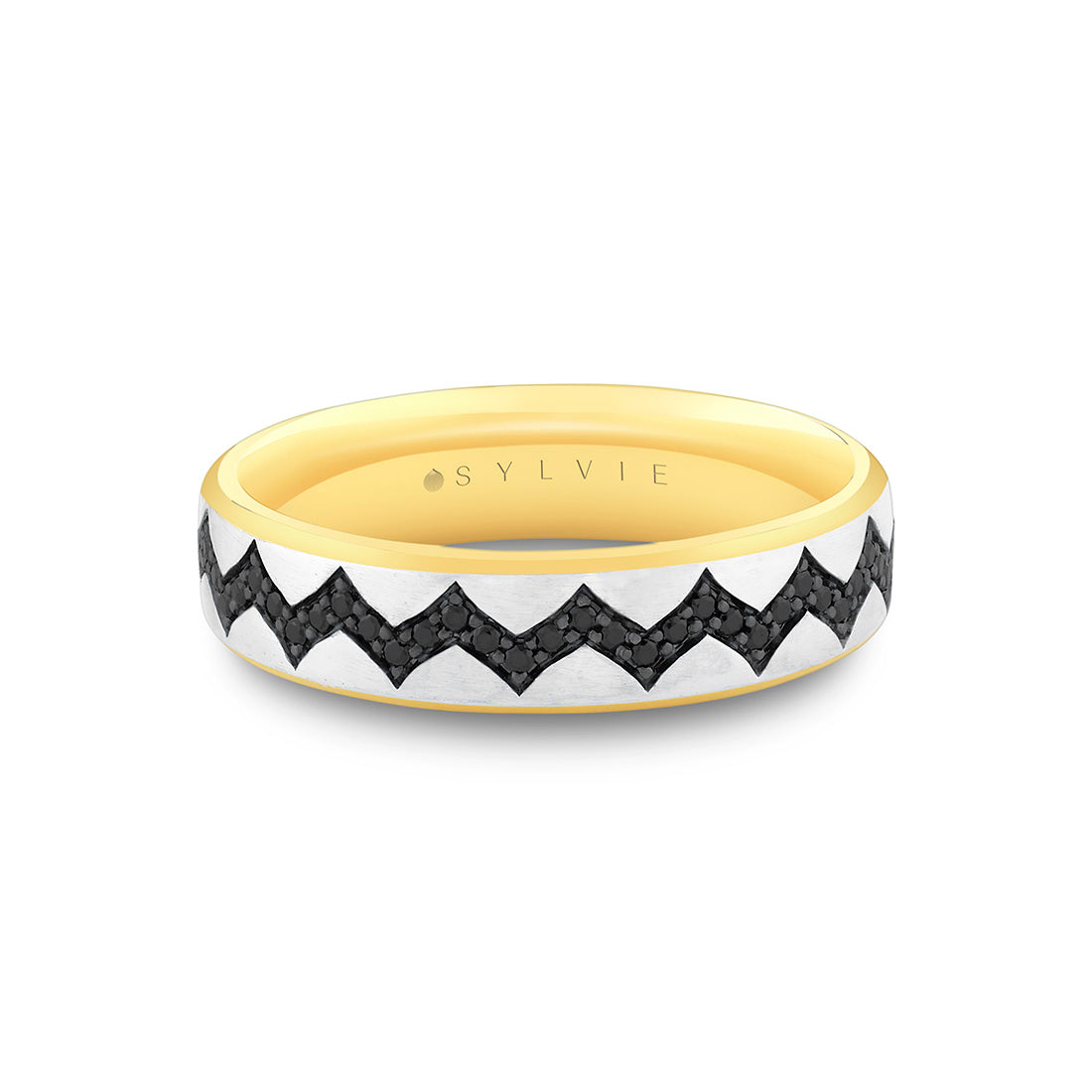 Shell Ascend Two Tone Mens Band with Black Diamonds - Paxton